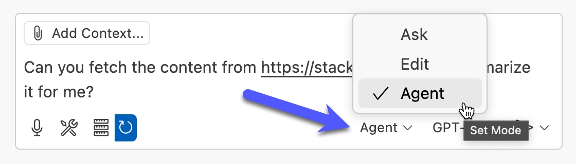 VS Code Copilot agent mode selection VS Code Copilot agent mode selection